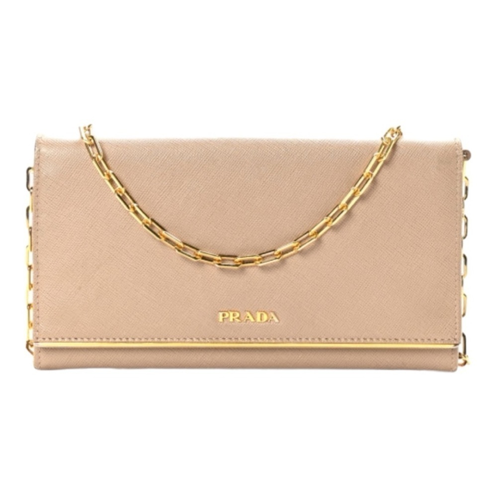 PRADA Saffiano Metal Bar WOC Chain Wallet in Cammeo
